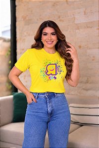 Camiseta Baby Look Explosão de Cores Amarela