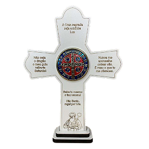 Crucifixo MDF Branco São Bento 31x15 cm