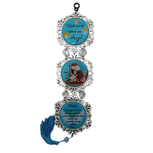 Adorno Anjo da Guarda Triplo em MDF Azul