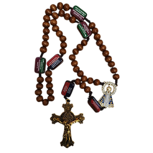 Terço NS Aparecida Madeira com Cruz Metal