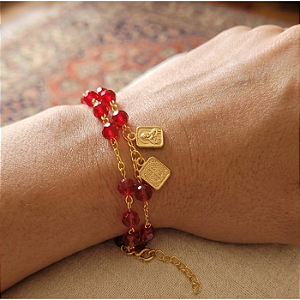 Pulseira Escapulário Cristal Folhada Dourada
