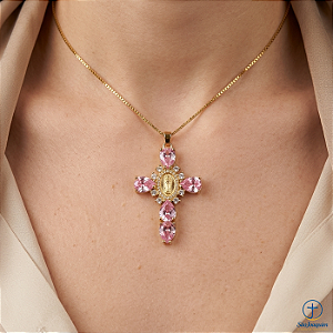 Colar Vintage Nossa Senhora com Pingente Cruz