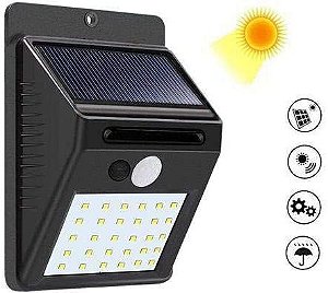 Luminária De Parede Energia Solar Com Sensor De Movimento Presença 20 Leds