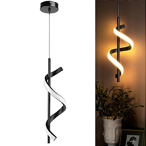 PENDENTE LED ESPIRAL DNA ONDAS 14W BRANCO QUENTE 3000K PRETO