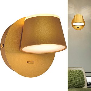 Arandela Cúpula de Led com Interruptor Luz Branco Quente 3000k 14W - Dourado