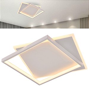 PLAFON LED QUADRADO LEQUE DUPLO 40CM 46W BRANCO