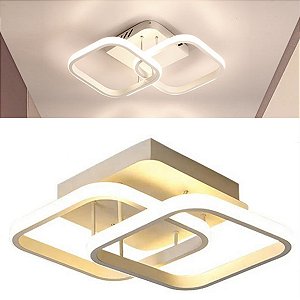 PLAFON LED QUADRADO DUPLO 41CM 3 TONS -  BRANCO