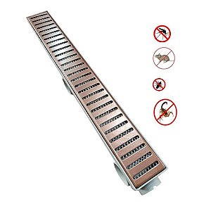 Ralo Linear Sifonado 6x50cm Anti Insetos Com Grelha Reforçada Em Aço Inox Com Pintura Eletrostática Na Cor Rose Gold