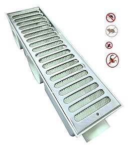 Ralo Linear 14x50cm Anti Insetos Com Caixa Coletora Branca E Grelha Em Aço Inox Polido