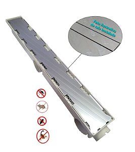 Ralo Linear 6x50cm Invisível Sifonado Anti Insetos Com Coletora Smart Branca e Base Em Aço Inox 304 (Cola piso \ Porcelanato)