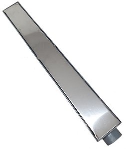 Ralo Linear Sifonado 6x50cm Oculto Com Grelha Cega Em Aço Inox Polido E Caixa Coletora Sifonada Cinza