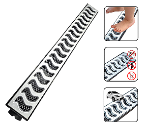 Ralo Linear Elite 6X50cm Com Coletora Sifonada Preta e Grelha Em Alumínio Escovado