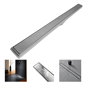 Ralo Anti Odor 5x50cm Inox Cega ou Cola Piso com Coletora Cinza e Tela Anti Insetos