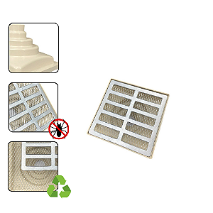 Ralo Anti Odor 15x15 Grelha Reta Aluminio c/Tela + Coletora Sb Bege