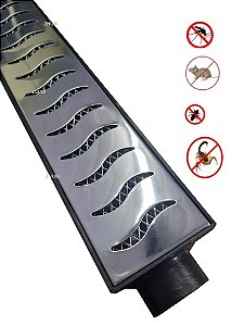 Ralo linear 6x50cm Sifonado Anti Insetos Com Grelha Em Aço Inox Polido Aberta E Caixa Coletora Preta