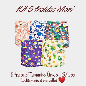 Kit 5 Fraldas Ecológicas Tamanho Único Mari fraldas - Sem absorvente