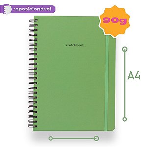 Sketchbook Sem Pauta 90G A4 Folhas Reposicionáveis Green Mint