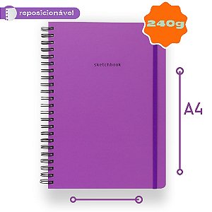Sketchbook Sem Pauta 240G A4 Folhas Reposicionáveis Purple Sky
