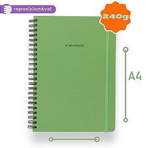 Sketchbook Sem Pauta 240G A4 Folhas Reposicionáveis Green Mint