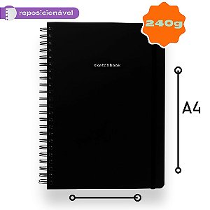 Sketchbook Sem Pauta 240G A4 Folhas Reposicionáveis Black Classic