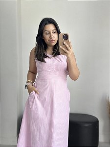 Vestido risca de giz rosa