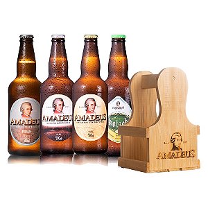 Kit 4 Cervejas Amadeus 500 mL + Caixa / Engradado de Madeira para 4 Garrafas