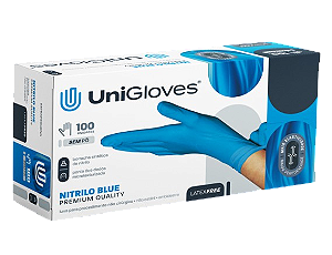 Caixa De Luvas Azul Nitrílica Extra Pequena 100 Unidades Unigloves