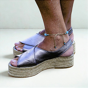 Espadrille Flatform em Couro Prata