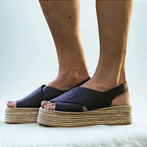 Espadrille Plataforma Feminina em Couro Preto Girardis