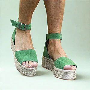 Espadrille Flatform em Couro Camurça verde