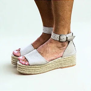 Espadrille Flatform em Couro Camurça Areia