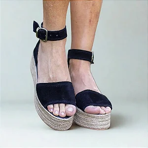 Espadrille Flatform em Couro Camurça Preta