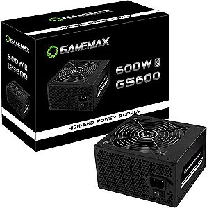 Fonte Gamemax, 600W, 80 Plus White, PFC Ativo, Bivolt, Preto