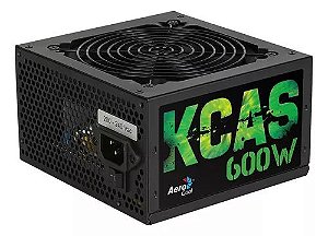 Fonte Aerocool ATX, 600W, 80 Plus Bronze, Bivolt, FAN 120mm, Sem Cabo, KCAS