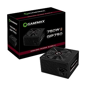 Fonte Gamemax GP750, 750W, 80 Plus Bronze, PFC Ativo, Bivolt, com Cabo, Preto