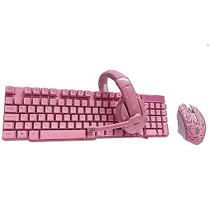 Kit Gamer Evolut Eg-53 Mouse, Teclado E Headset, Rosa