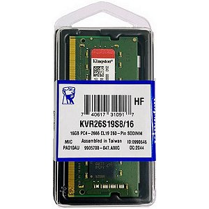 Memória Kingston KVR, 16GB, DDR4, 2666MHz, CL19, para Notebook