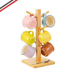 Suporte Porta Xícara E Caneca De Café Chá De Bambu Vertical