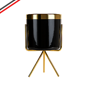 Vaso para Suculenta Ceramica com Suporte Dourado Decorativo