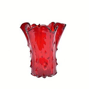 Vaso vermelho vidro vintage bordas irregulares