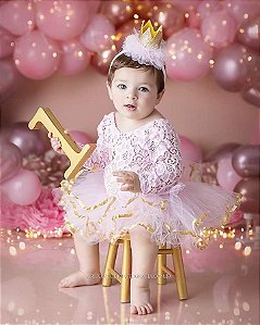 Tutu Baby Rosa Com Dourado