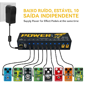 Fonte de alimentação para pedal de efeito de guitarra, 10 saídas isoladas (9V