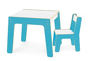 Kit Mesa e Cadeira Infantil de Madeira - Azul