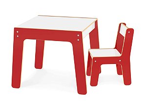 Kit Mesa e Cadeira Infantil de Madeira - Vermelha