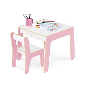 Conjunto Mesa e Cadeira Infantil Rosa Madeira Junges