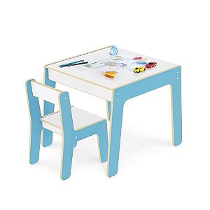 Conjunto Mesinha e Cadeira Infantil Azul Madeira Junges