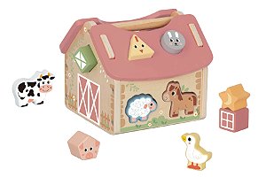 Encaixe Formas Casa Celeiro Fazendinha Brinquedo Madeira Tooky Toy