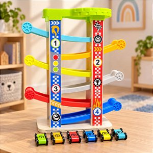 Pista Super Torre de Carros Corrida Madeira Brinquedo Tooky Toy
