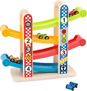Pista Torre de Carros Corrida Madeira Brinquedo Tooky Toy