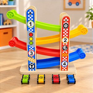 Pista Torre de Carros Corrida Madeira Brinquedo Tooky Toy